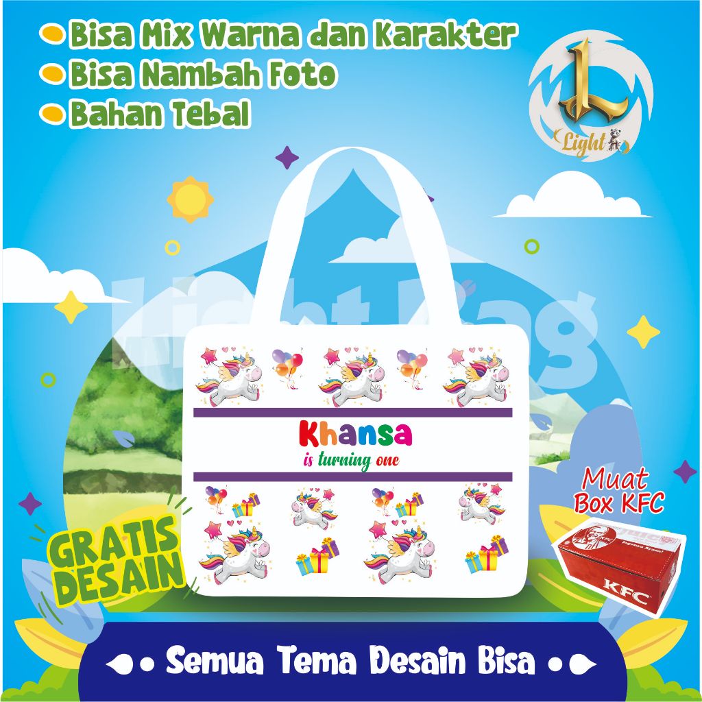 

TAS SOUVENIR ULTAH UNIQORN CUSTOM / TAS SOUVENIR PREMIUM / GRATIS DESAIN / BONUS FOTO ANAK / GOODIE BAG CUTE UNIQORN / TAS ULANG TAHUN UNIQORN / TAS ULTAH CUSTOM / TAS SOUVENIR 2 HARI JADI / TAS ULTAH / TAS ULANG TAHUN / BISA TAMBAH FOTO ANAK