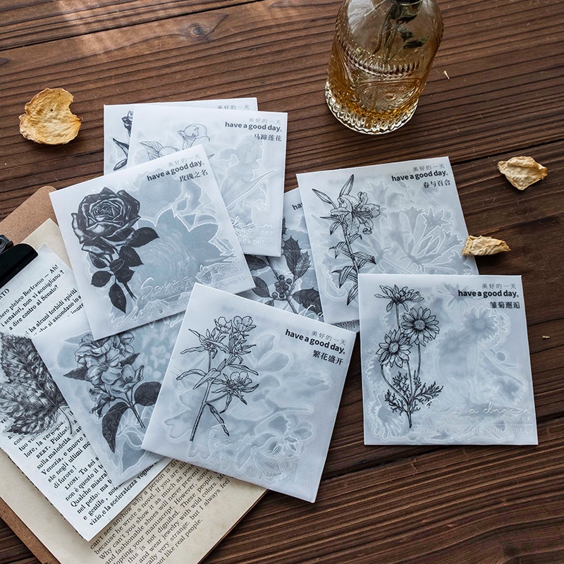 

[ Lily ] 20 Pcs Black & White Flowee PET Sticker for deco Scrapbook Bujo Jurnal