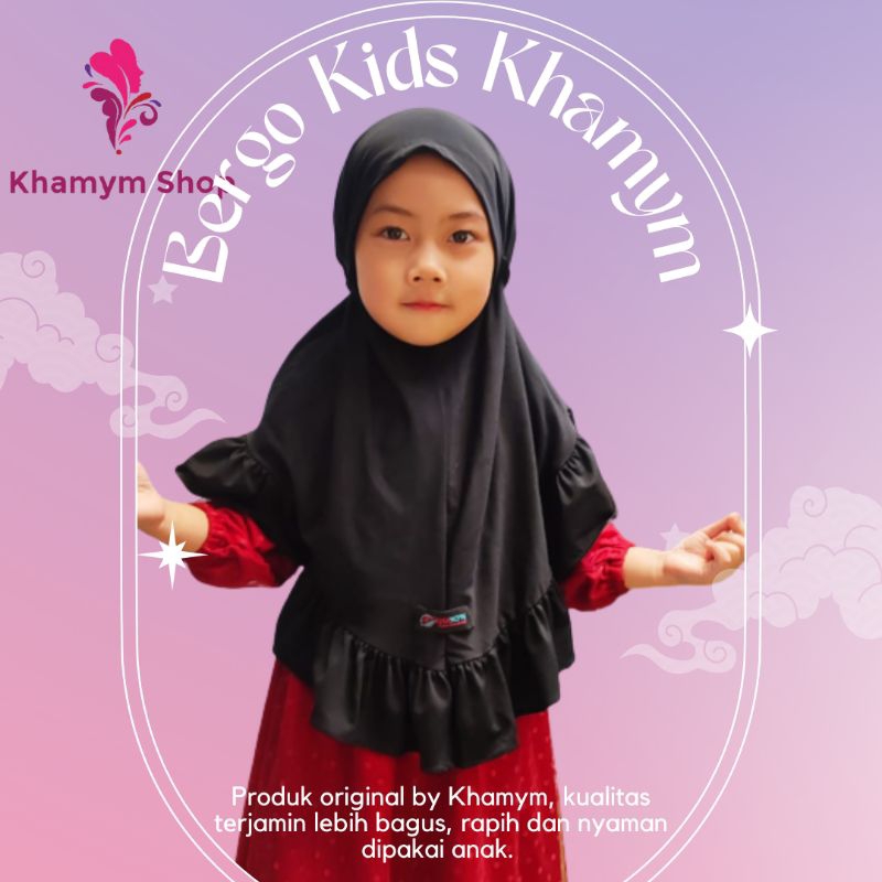 [Khamymshop] Kerudung hitam anak tali kerut 1-9 tahun || Bergo hitam anak perempuan kualitas premium