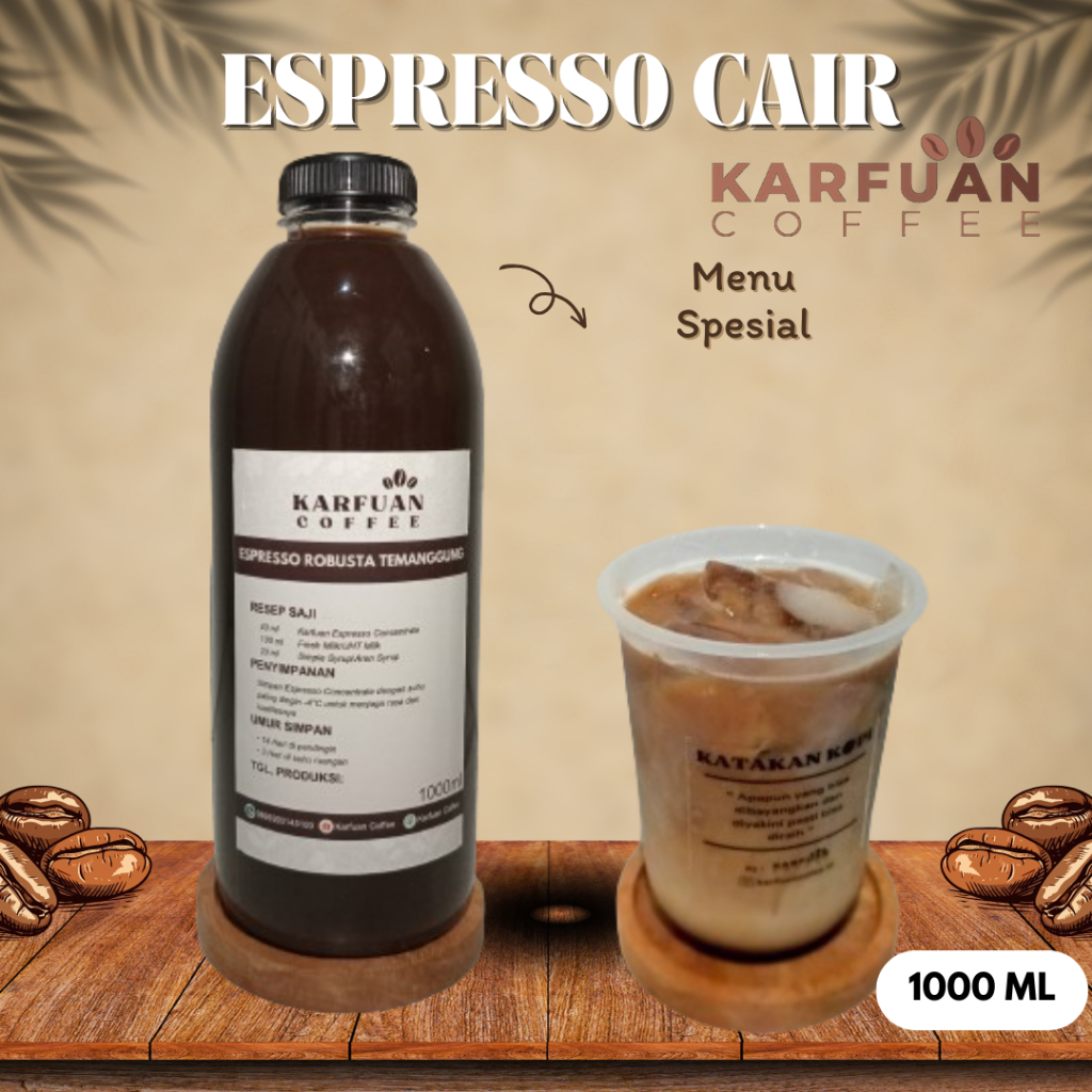 

Espresso Cair karfuan coffee 1 liter , 100% konsentrat kopi Bahan Es kopi susu