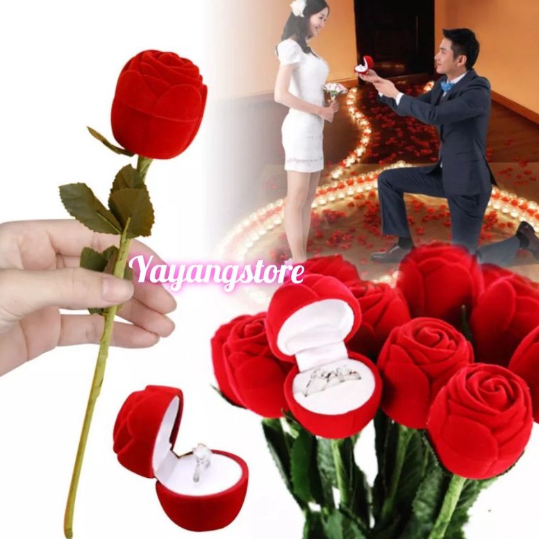 Terkini.. KOTAK CINCIN / BOX CINCIN / TEMPAT CINCIN / RING BOX / GIFT BOX BUNGA MAWAR MERAH VALENTIN
