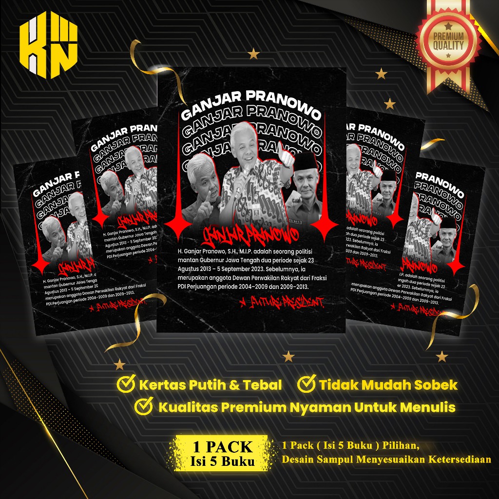 

KEN.IND - Buku Tulis Sekolah Custom GANJAR PRANOWO Bergaris 38 Lembar 1 Pak Isi 5 Buku/ Buku Tulis Anime/ Buku Aesthetic/ Buku Catatan