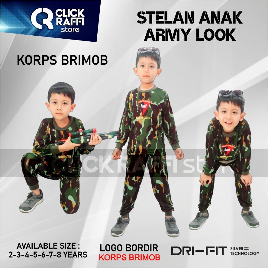 ARMY LOOK - Baju Stelan Anak KORPS BRIMOB | Jersey Dry-fit Silver Technology