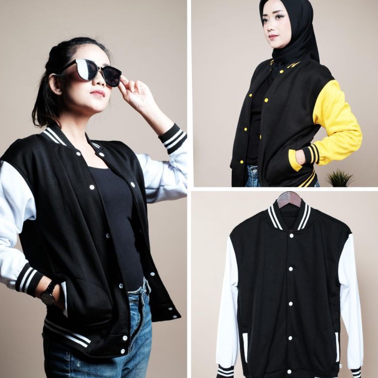 Grab It Fast IdS8e8D Jaket Baseball Polos Bahan Tebal pria wanita | Jaket baseball varsity