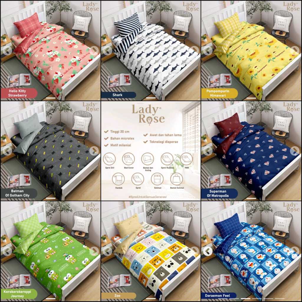 Bedcover Set Lady Rose Single 120x200x20 - Motif Karakter / Anak Laki Laki / Perempuan