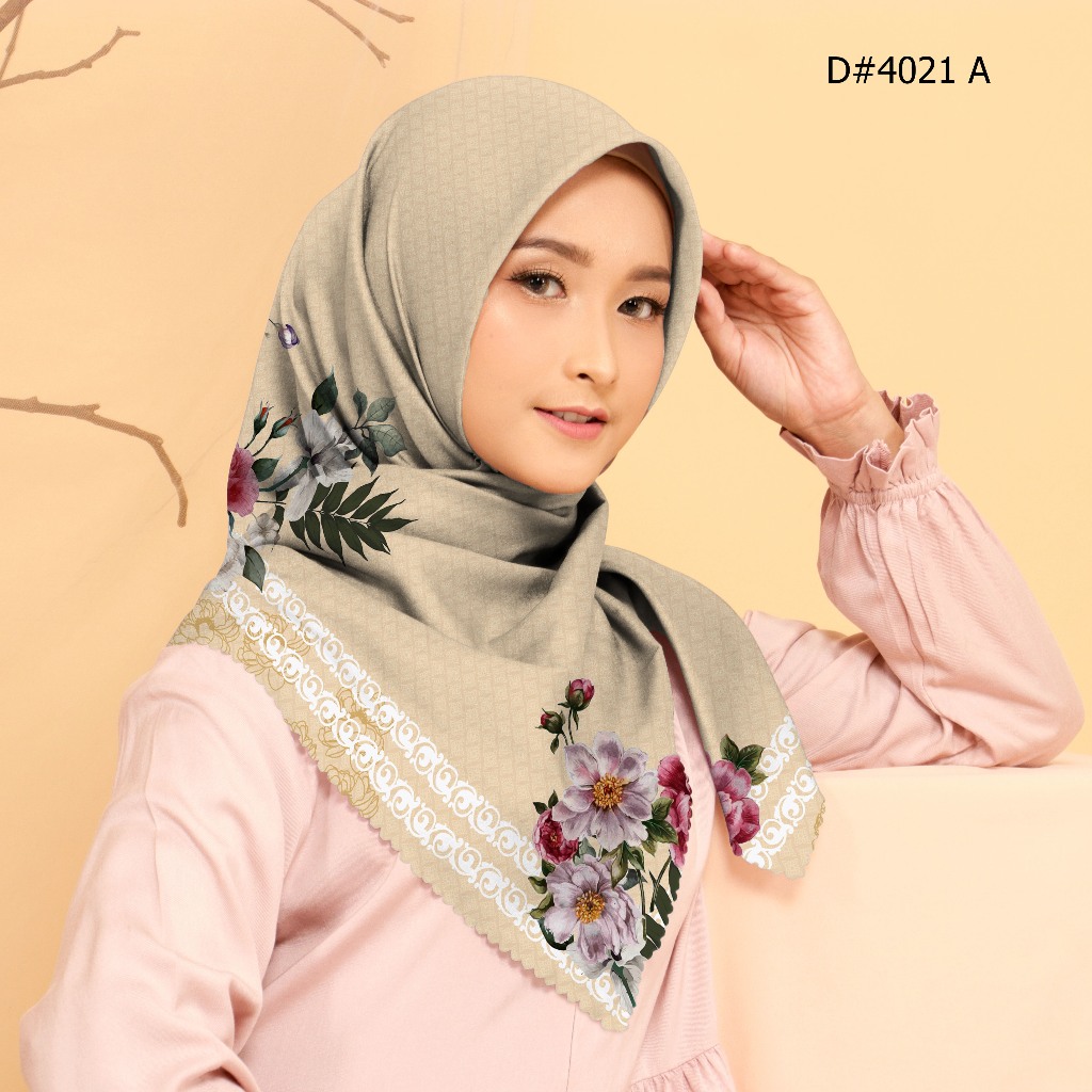 Hijab Segiempat Scarf Square Voal Motif - D#4021 A