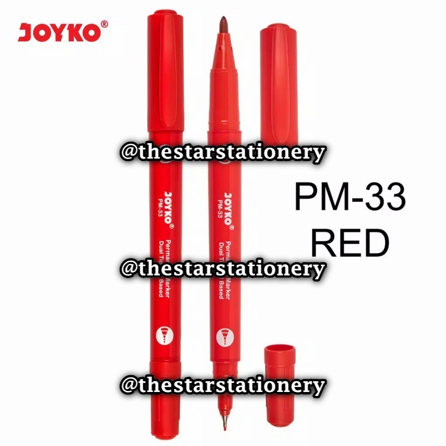 

(1 Biji) GROSIR Permanent Marker Joyko PM-33 Dual Tip Merah / Spidol Permanent Marker Joyko PM33