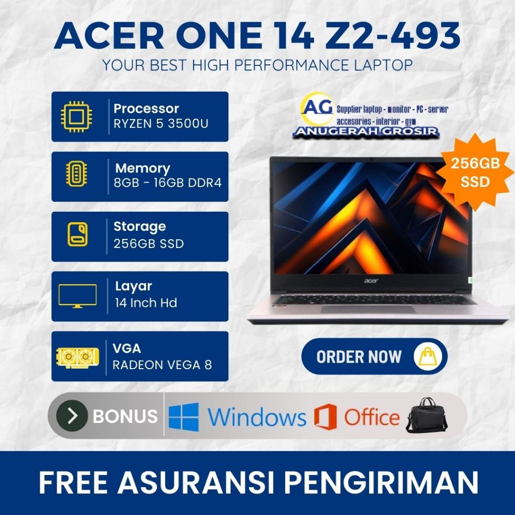 SALE  Laptop Acer One 14 Z2-493 Ryzen 5 3500u Ram 16Gb Ssd 256Gb 14" Hd - Laptop Acer Gaming