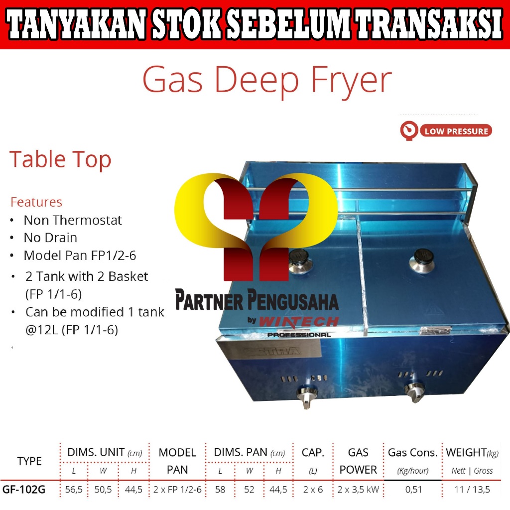 KHUSUS INSTAN Gas Deep Fryer Getra GF 102G / Deep Fryer Gas 2 Tank Low Pressure