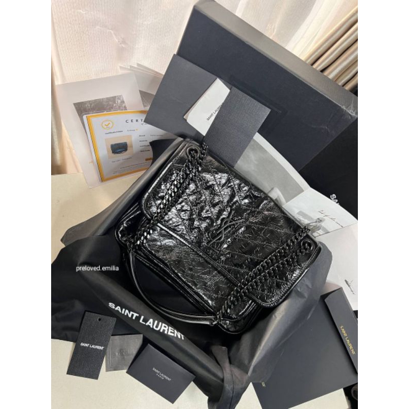 Authentic preloved rec 2022 saint laurent ysl niki medium plaque leather shoulder bag