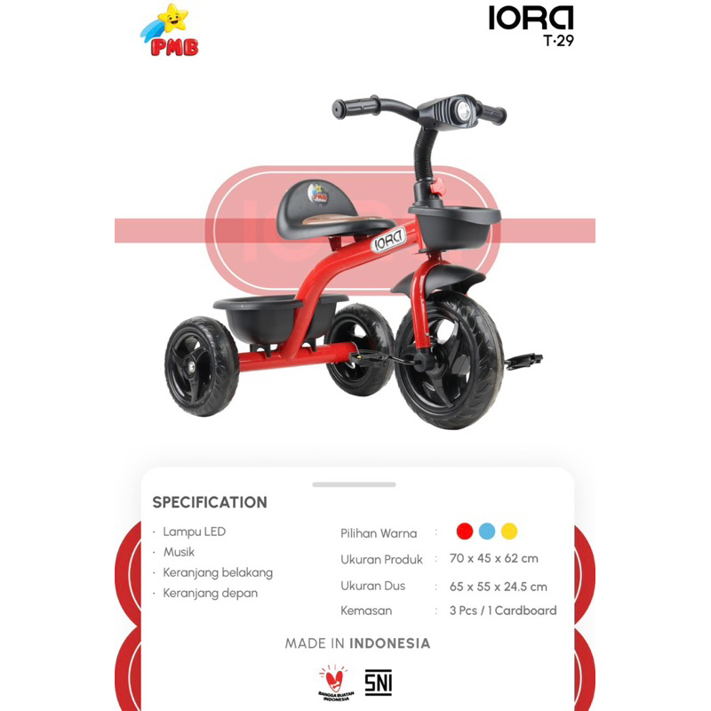 Sepeda Roda Tiga Sepeda Anak IORA PMB T29 Tricycle Bike Bicycle Roda 3