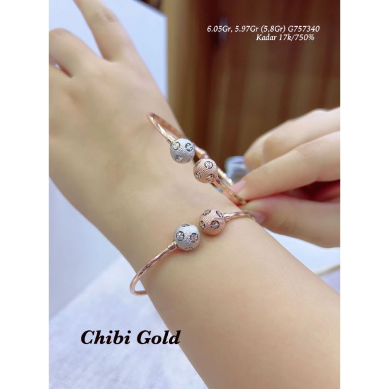 Gelang tangan Bangle Tinju  bola bola gelang tangan emas 750 kadar 17k-chibigold
