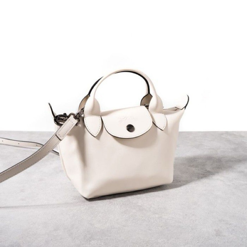 [ORIGINAL 100%]  L Champ Le Pliage Cuir Full Leather Size XS - White