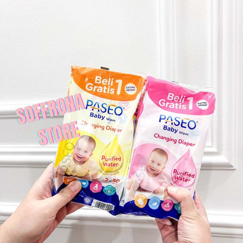PASEO BABY WIPES TISSUE BASAH PASEO CHANGING DIAPER BUY ONE GET ONE BELI 1 DAPAT 1 isi 50 per bgks x