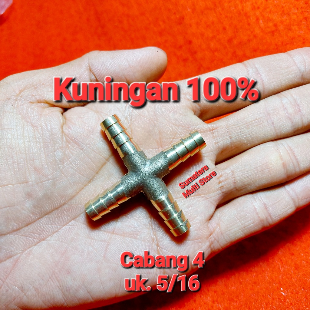 Sambungan Selang Cabang 4 ukuran 5/16 Kuningan - Nozzle Brass Cross Type