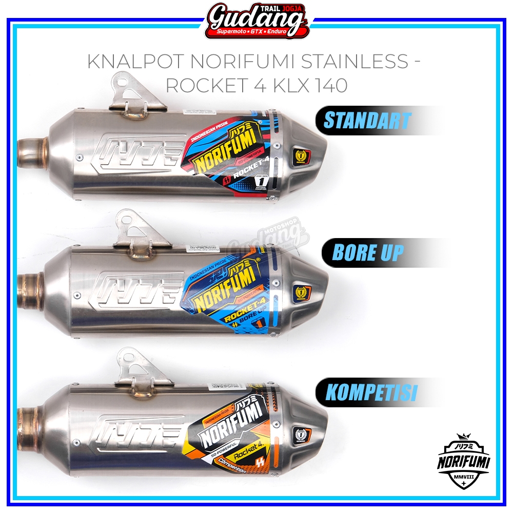 Knalpot Norifumi Rocket 4 Standar Bore Up Kompetisi KLX 140 Build Up Full Stainless