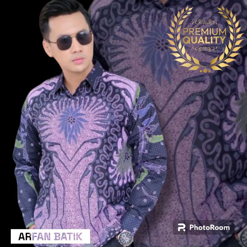 Batik pria premium SUKET SEGORO Ungu Lilac lapis furing/baju atasan pria/kemeja batik lengan panjang