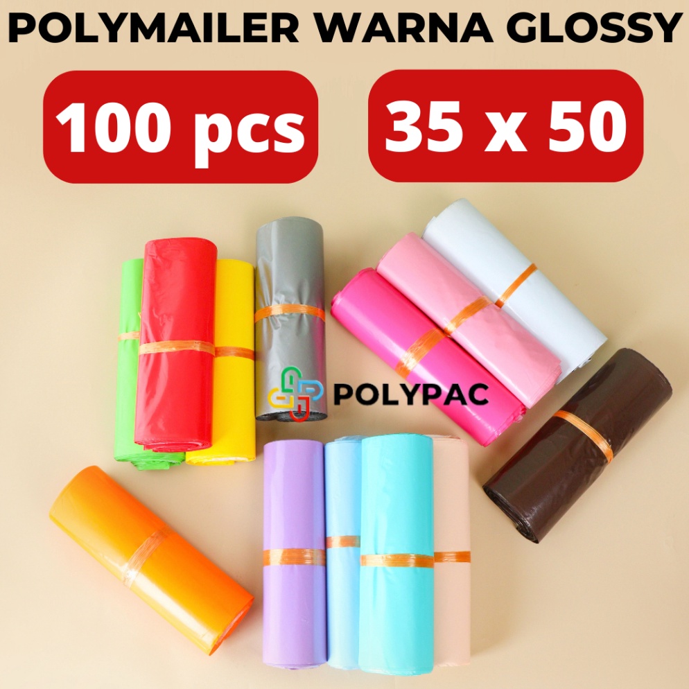 

Premium.. Polymailer Warna Glossy [35x50] isi 100 pcs - Plastik Polymailer Lem Kantong Packing Online I9L
