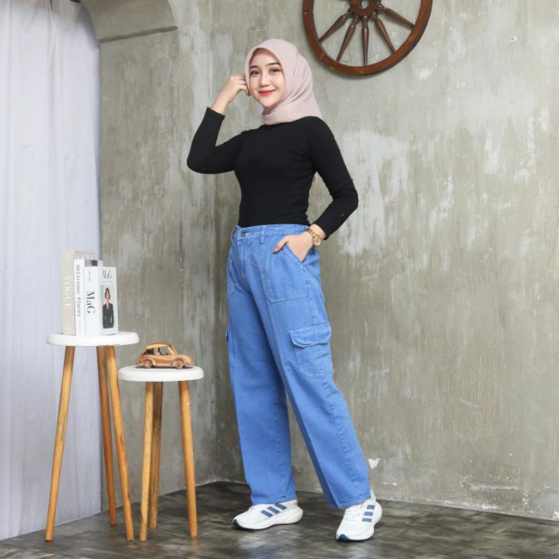 CELANA CARGO WANITA//JEANS KEKINIAN//JUMBO HIGHWAIST