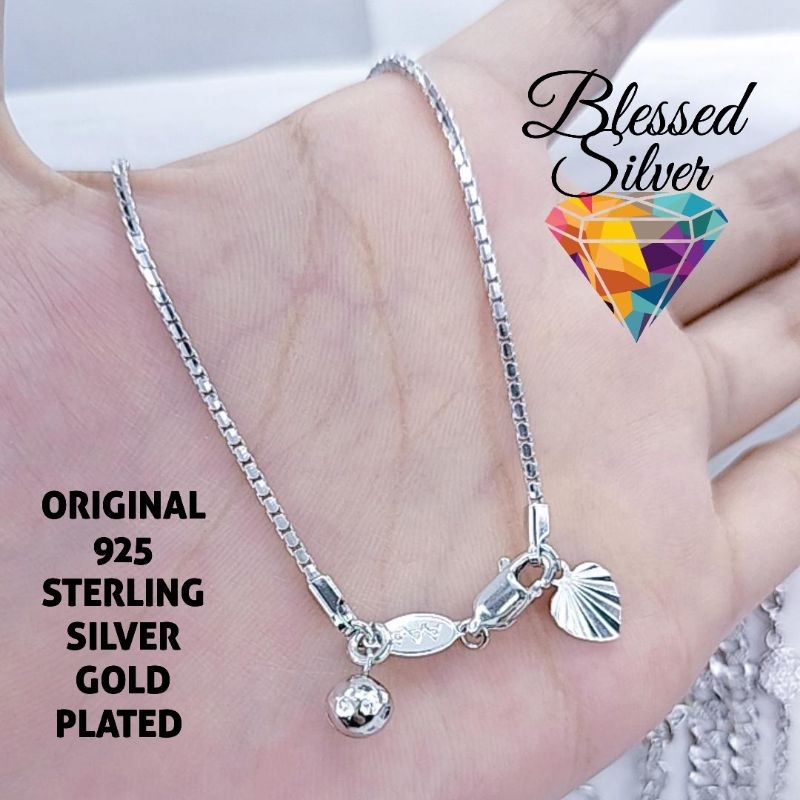 GELANG KAKI PERAK ASLI 925 LAPIS EMAS MODEL ITALI SANTA CB