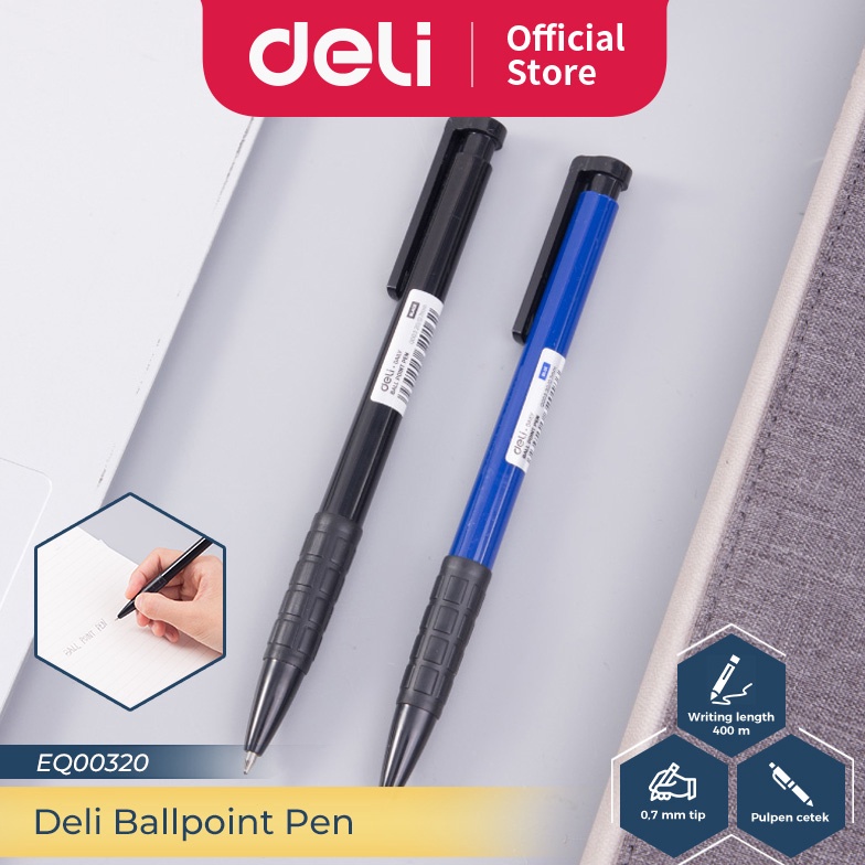 

Terupdate.. Deli Rectractable Ballpoint Pen / Pulpen Cetek 0.7 mm Isi 12 pcs/box Hitam EQ00320-12PCS WPB