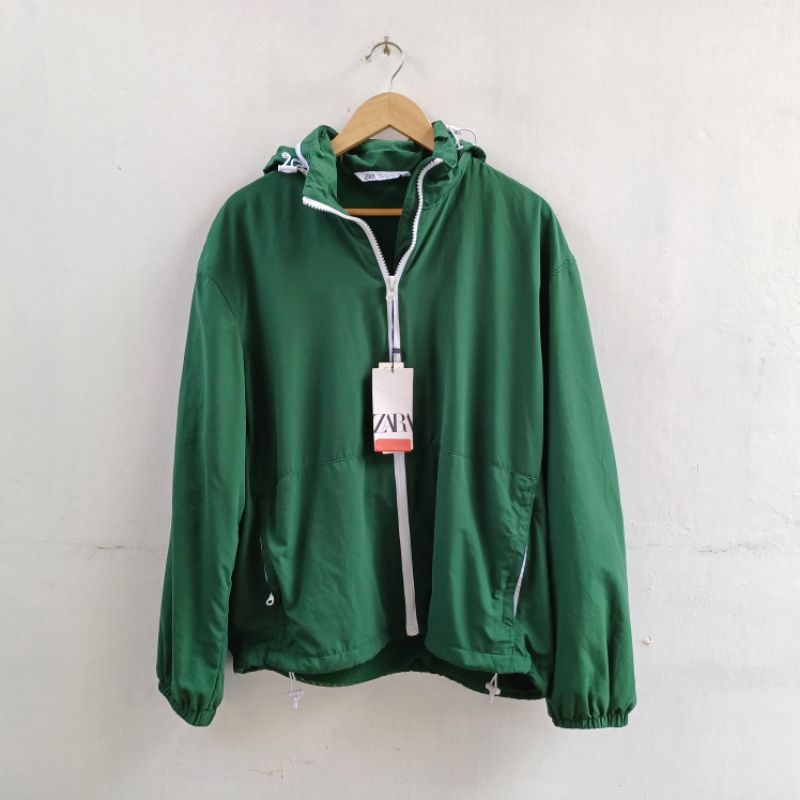 ZARA MAN JAKET HOODIE HIJAU BARU ASLI ORIGINAL