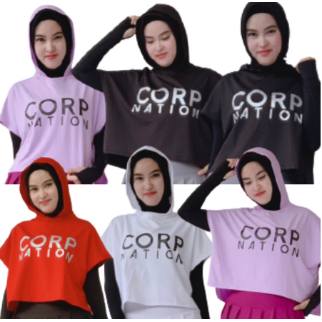 Atasan Crop hoodie Nation untuk senam aerobik yoga zumba gym fitness