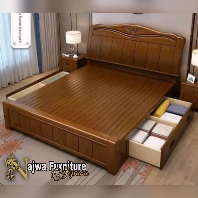 RANJANG JATI TEMPAT TIDUR PREMIUM JATI SOLID DIVAN LACI
