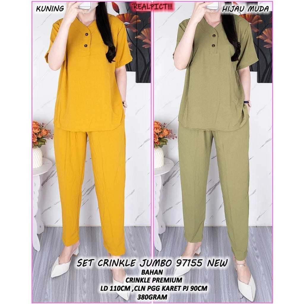 One Set crinkle terbaru / Setelan Crinkle Airflow Celana Panjang Lengan Pendek