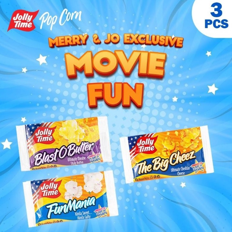 

[♤U82/] Exclusive Merry Jo X Jolly Time - Paket Movie Fun (1BOB, 1FM, 1TBC) - Mircowave Popcorn Buy Again
