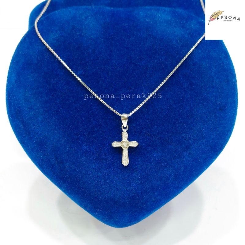 KALUNG PERAK ASLI 925 LAPIS EMAS PUTIH KALUNG SALIB KALUNG WANITA/PRIA LIONTIN SALIB PERMATA PERAK A