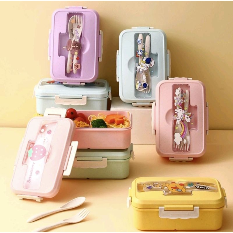 Lunch Box Portabel/Lunch Box Jerami/Lunch box karakter Anak/ Lunch box 3 sekat