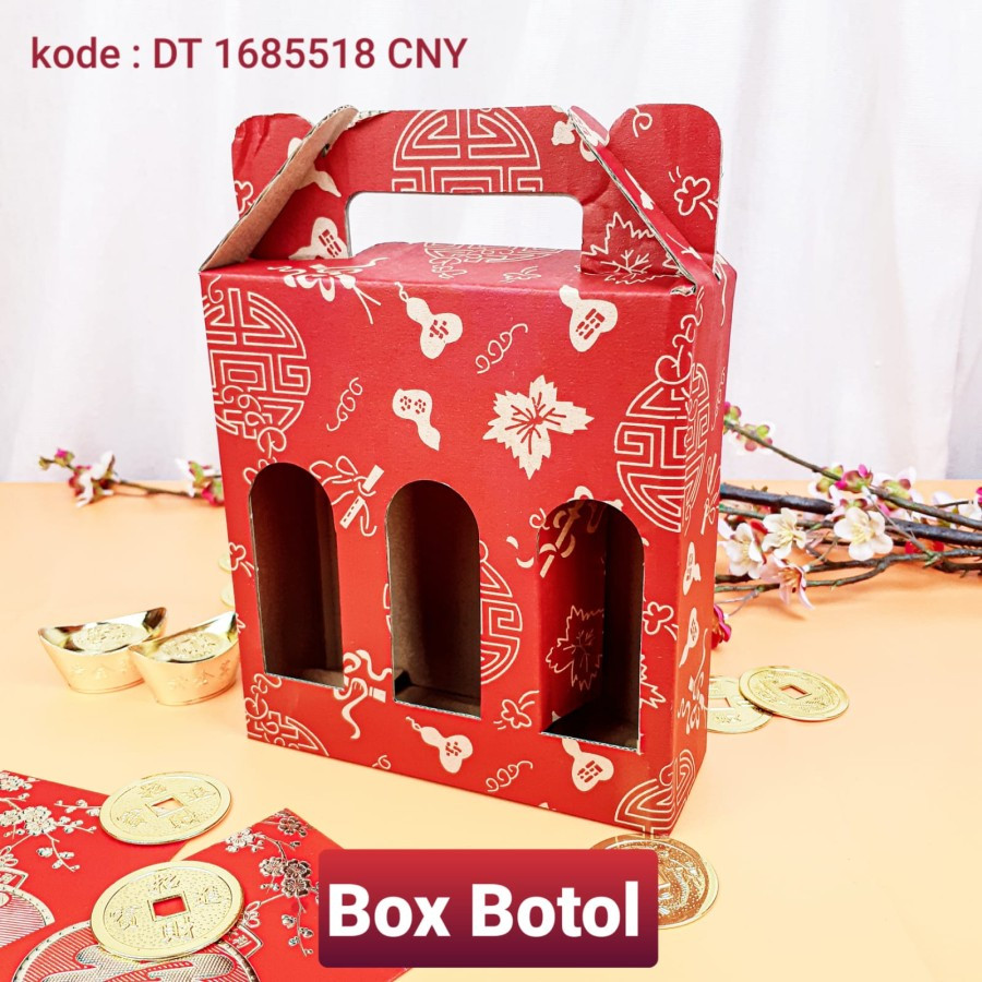 

(5 Pcs) Dus Kemasan Hampers 3 Botol 250ml Imlek / Gable Box Packaging CNY