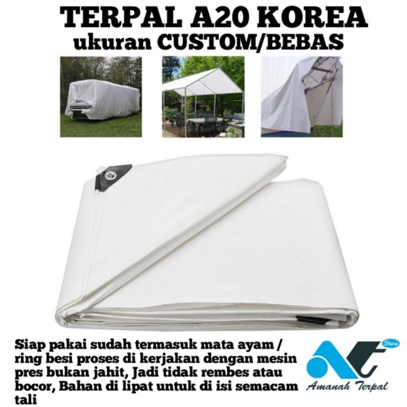Terpal waterproof A12 A15 A20 KOREA putih white tebal kuat untuk terop panggung atap hajatan bisa CU