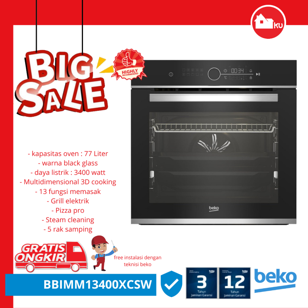 Oven Listrik BEKO BBIMM 13400XCSW Built In Oven 77lt