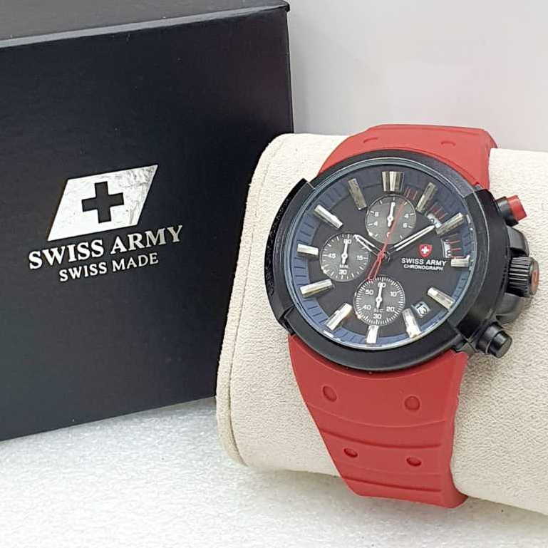 Jam Tangan Swiss Chrono Aktif,Jam Tangan Pria Army Tali Rubber Komplit Box Original