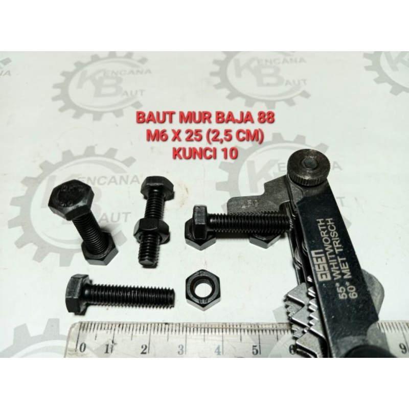 BAUT MUR BAJA 88 M6 X 25 HITAM KUNCI 10 PANJANG 2,5 CM