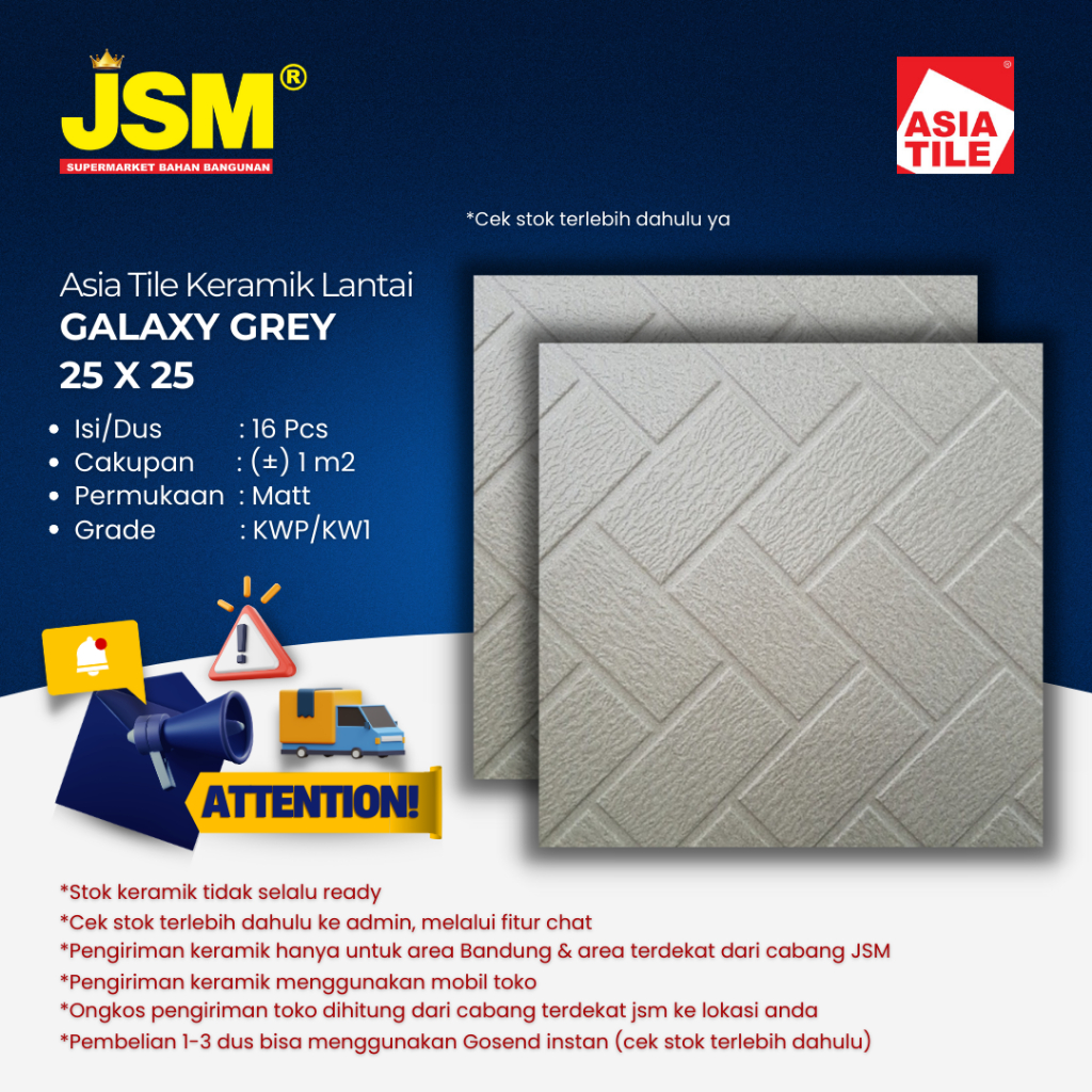 Asia Tile Keramik Lantai Kamar Mandi Galaxy Grey Matt 25x25 - JSM Supermarket Bahan Bangunan