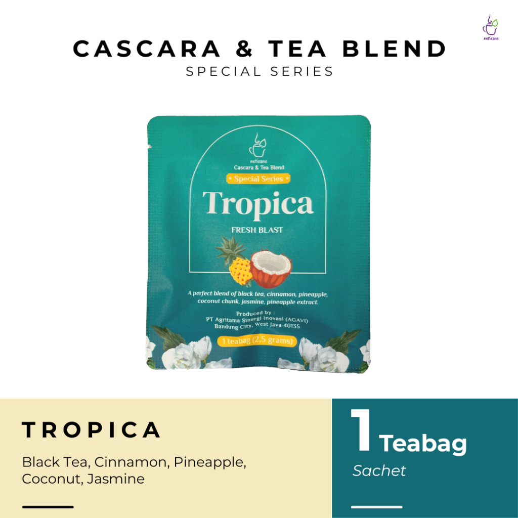 

Netisane Tropica (Black Tea, Cinnamon, Pineapple & Coconut, Jasmine) | Netisane Cascara Blend Special Series | Artisan Tea / Teh Herbal (Sachet)