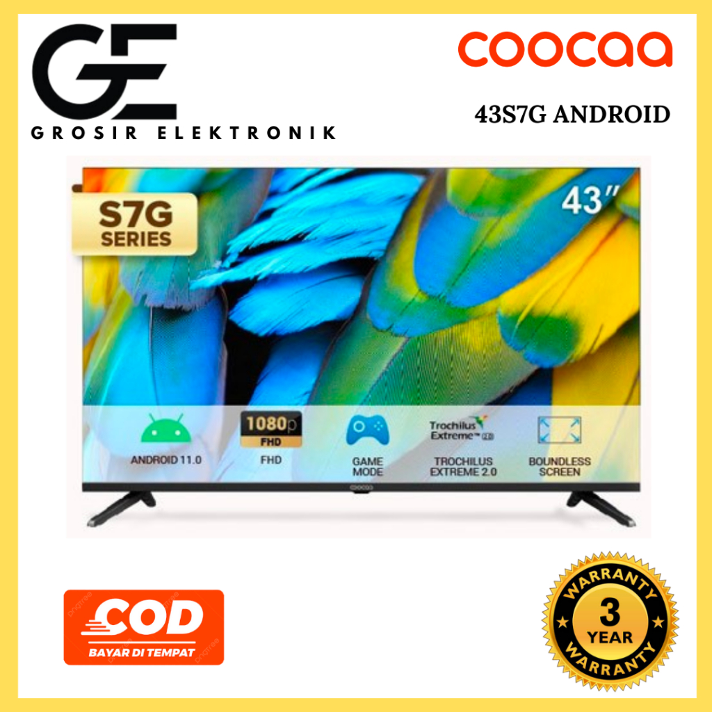 LED TV COOCAA 43" ANDROID 11.0 43S7G 43INCH USB MOVIE ANDROID TV  4.9