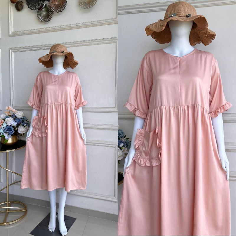 Daster Lalisa | Daster Polos Rayon Twill | Daster Rayon Twill Polos | Daster Jumbo | Daster Ruffle |