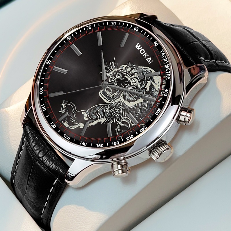 Jam Tangan Pria Hitam Casual Motif Harimau Black Tiger Wokai Original 100% Quartz Water Resistant Ja