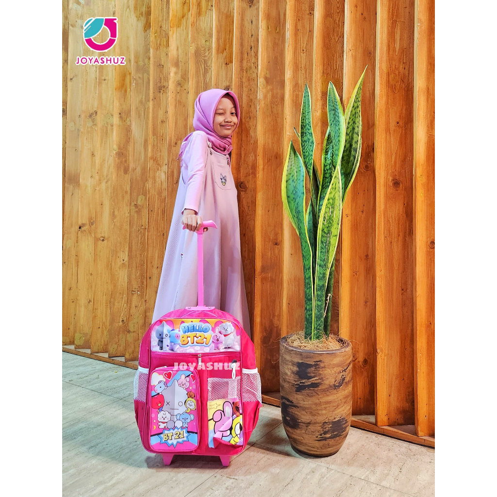 Tas Dorong Troli Anak Perempuan TK SD - Tas Sekolah Anak SD Troli Karakter - Tas Dorong Anak SD Grat