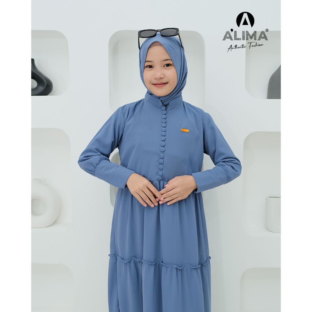 Gamis Anak Perempuan Syari Set Khimar Dress Kids Bahan Ceruty Babydoll Ukuran (M/L/XL) Usia 6-15 Tahun