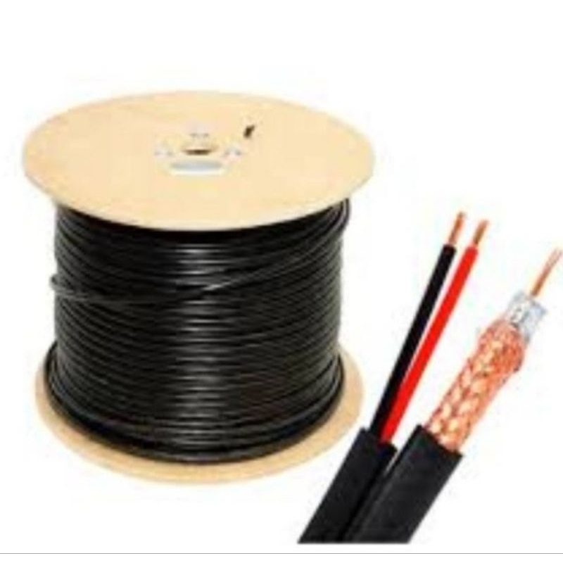 1 METER KABEL POWER CCTV RG6 STARCOM HITAM RG 6 COXIAL + POWER