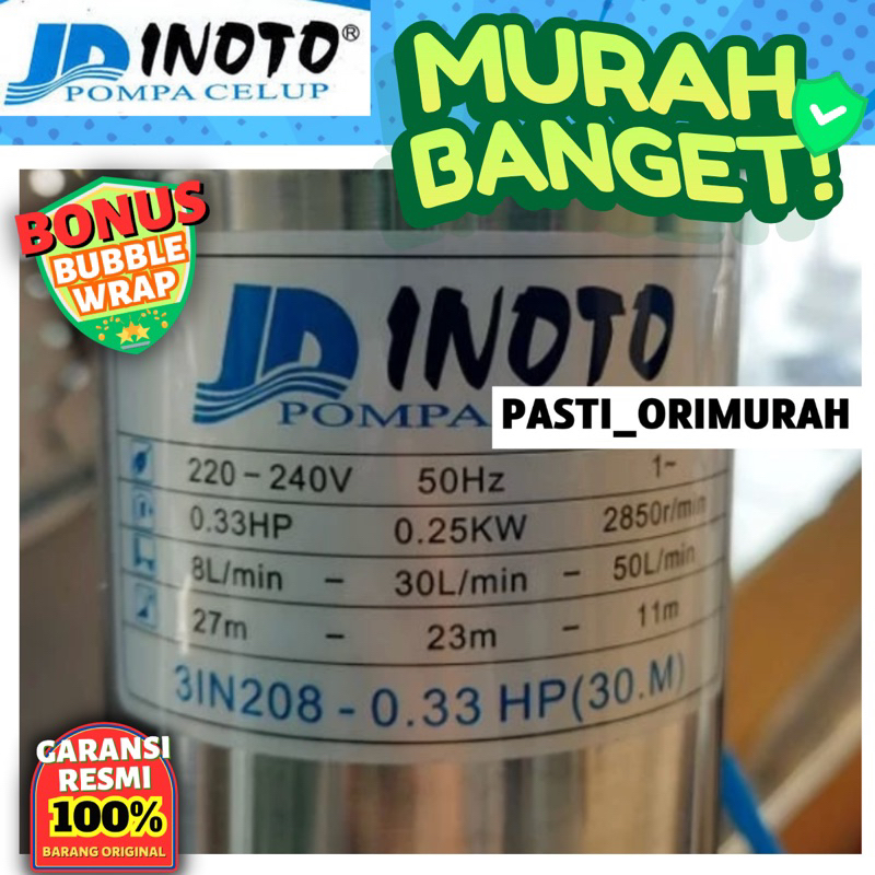 Submersible Pump Inoto 0.33HP 1/3HP 0,33Hp + Control Box Pompa Satelit Inoto 3" 3in 3 in pompa sawah