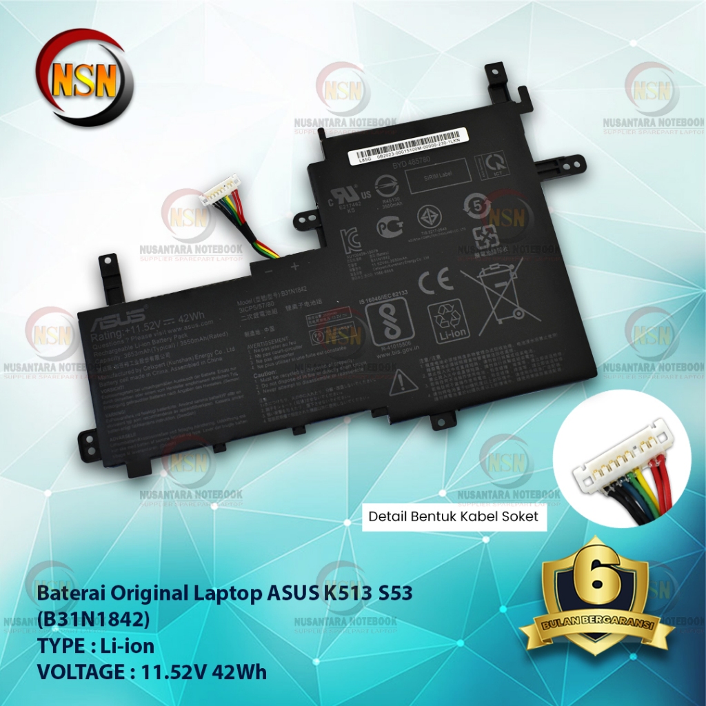 Baterai Original Laptop ASUS K513 S531 B31N1842 11.52V 42Wh