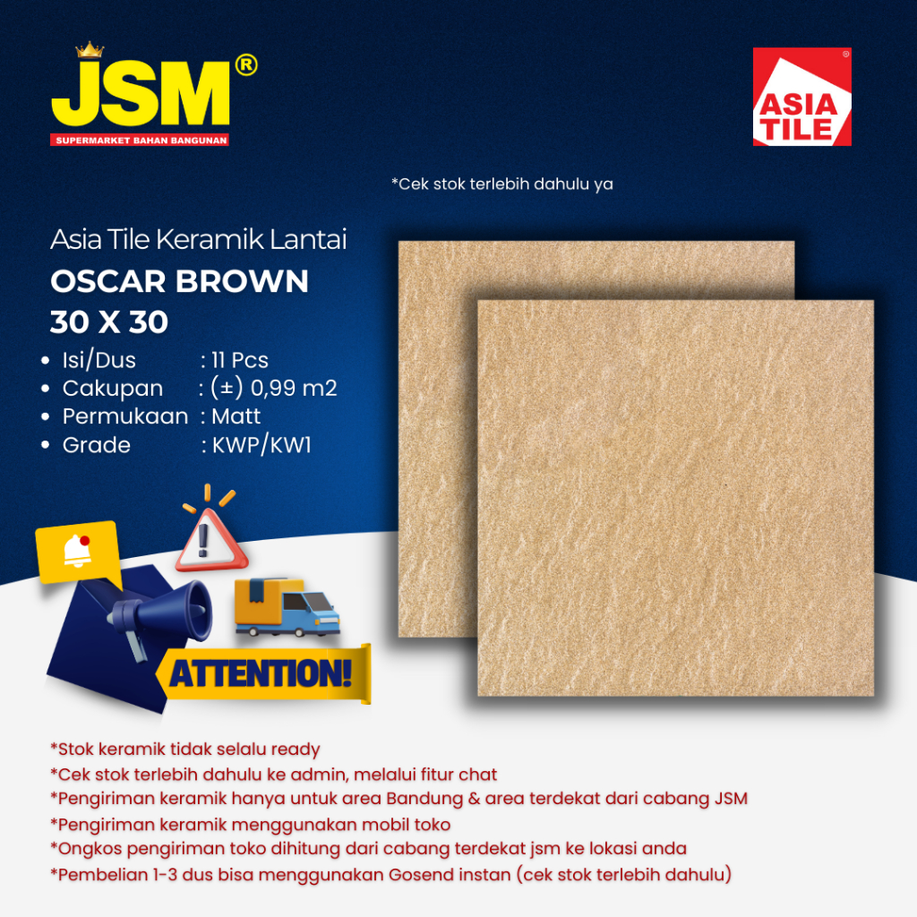Asia Tile Keramik Lantai Oscar Brown Matt 30x30 - JSM Supermarket Bahan Bangunan