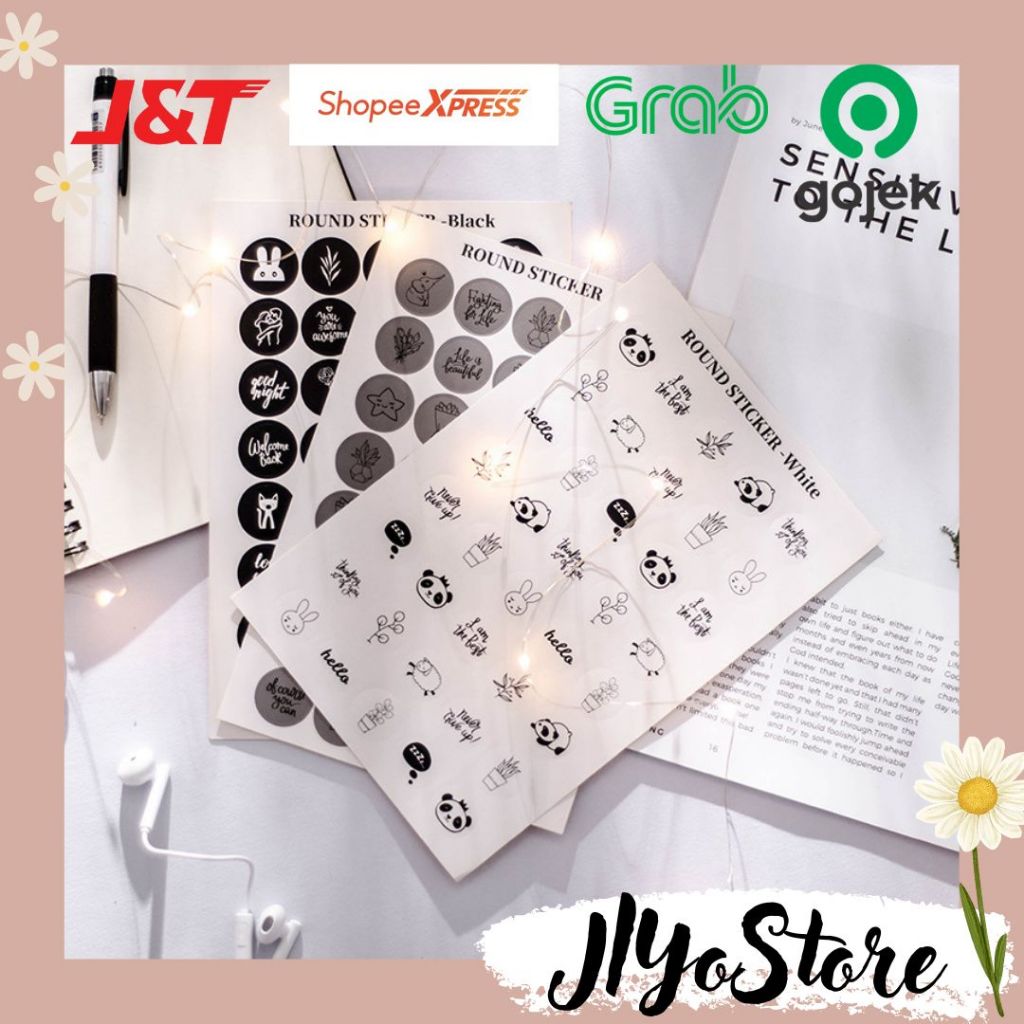 

Stiker Sticker Bulat Hitam Abu Bujo Journal Jurnal Scrapbook Planner Aesthetic Lucu DIY Dot Diary