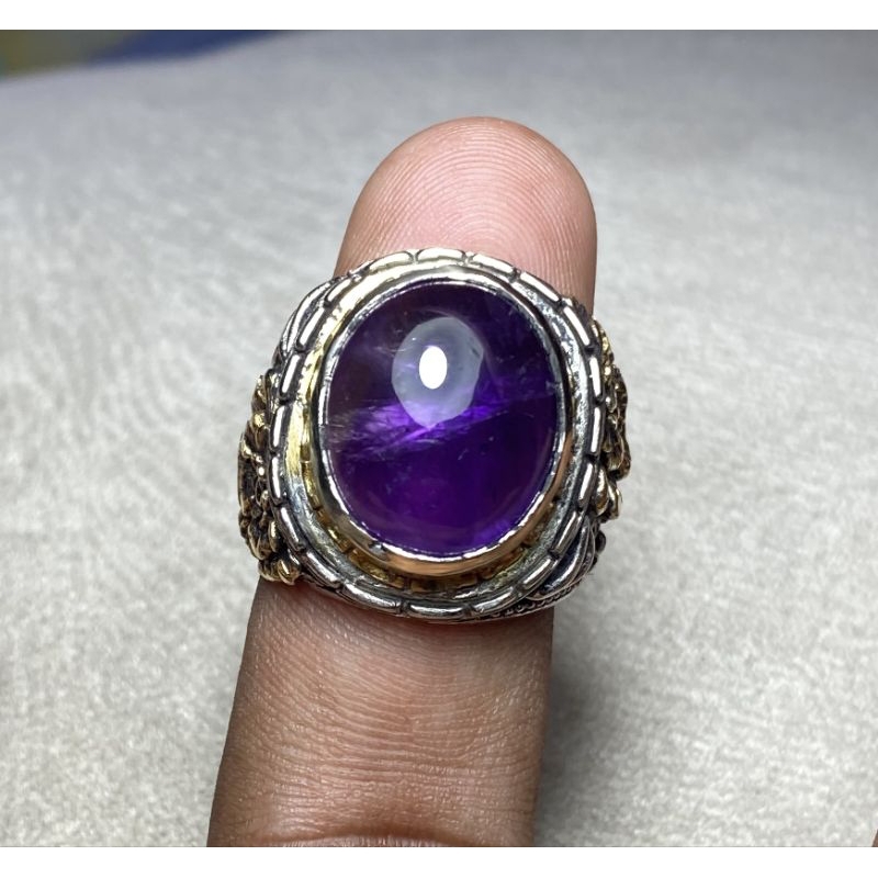 cincin batu kecubung ungu natural amethyst ring asli batu kecubung cabochon